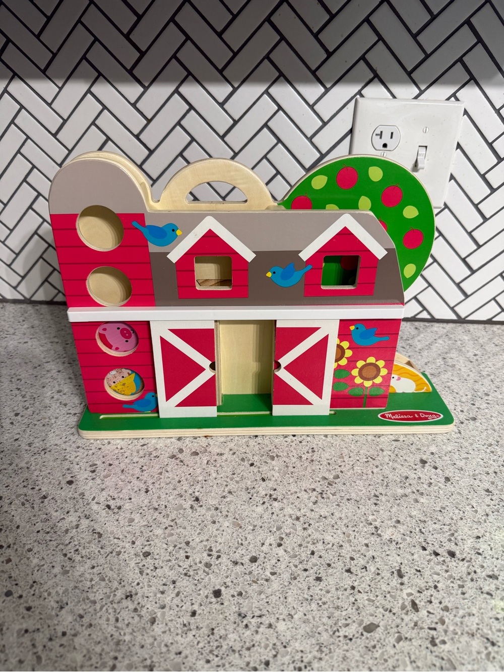 Melissa & Doug Pink and Green Wooden Barn Shape Sorter